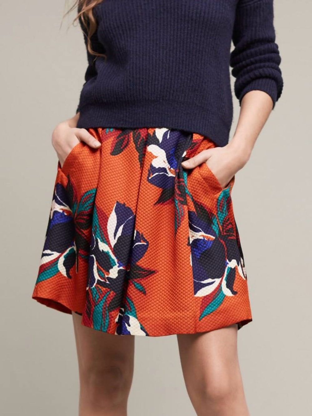 Anthropologie Maeve Maira Floral A-Line Textured Mini Skirt in Burnt Orange